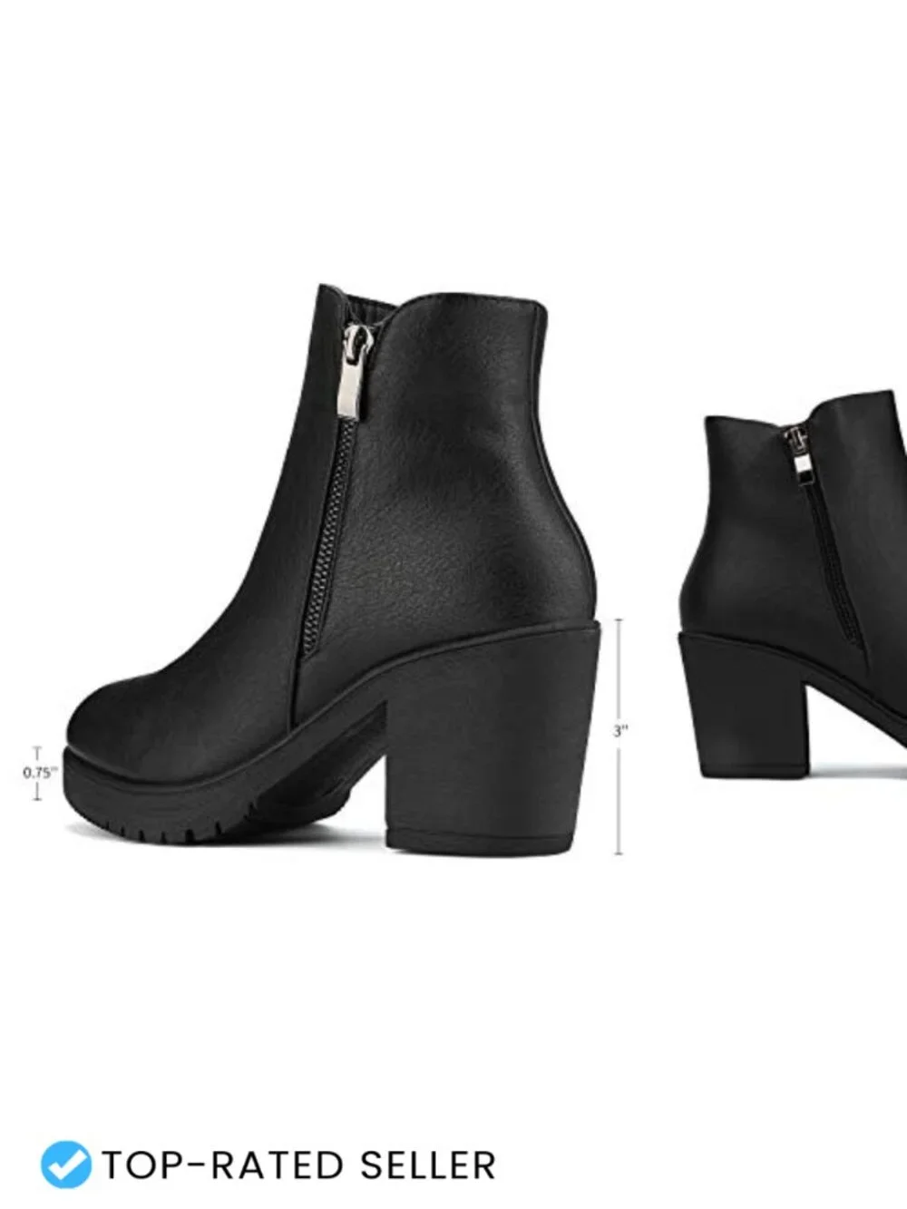 Women's Chunky Heel Ankle Booties with Side Zipper, Faux Fur Trim